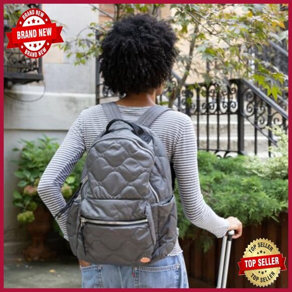 Quilted Nylon Travel Backpack with Laptop Pocket and Trolley Sleeve main image 4
